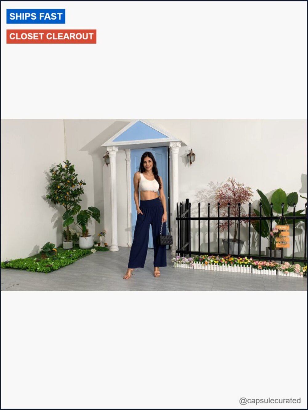High Waisted Wide Leg Yoga Pants with Pockets Flowy Lounge - Picture 6 of 7